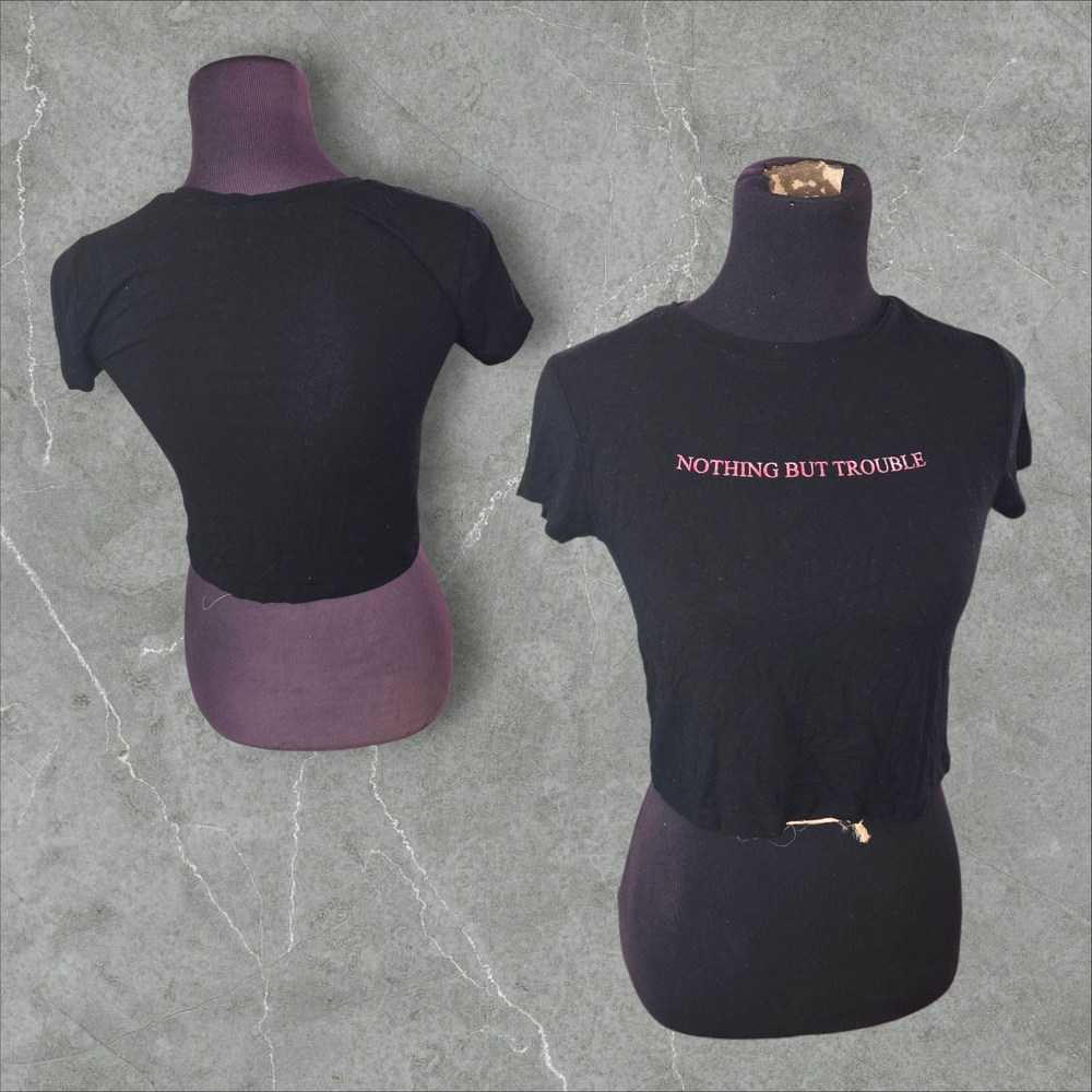 Forever 21 Black Crop Top with Pink Text